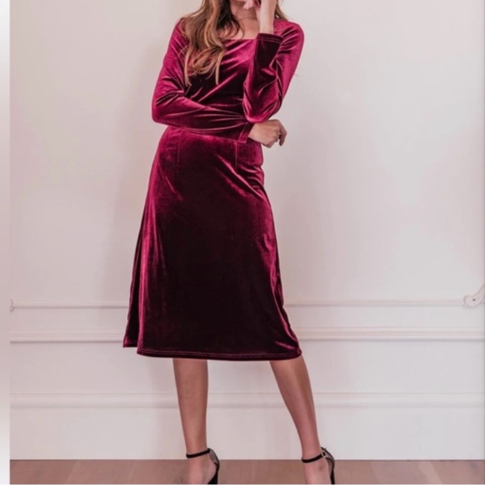 JessaKae Burgundy Red Velvet Velour Wonder Long Sleeve Midi Dress Whimsigoth L